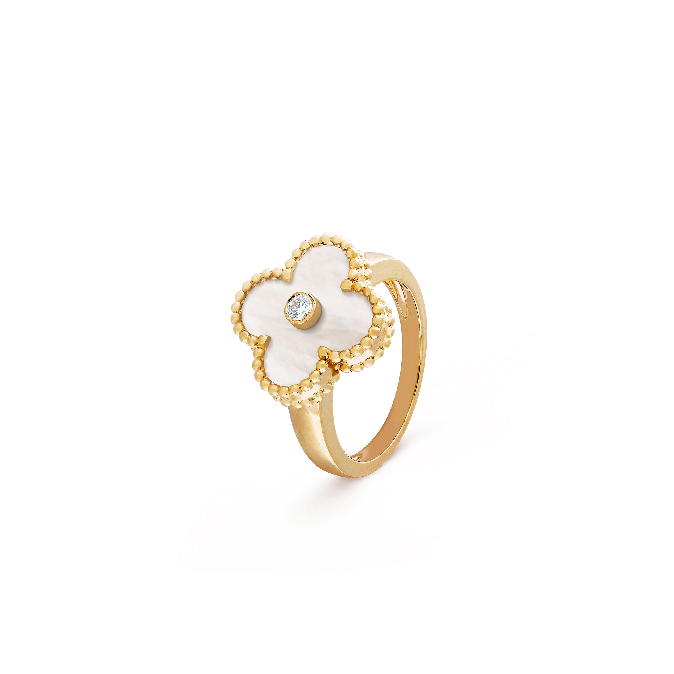 V*N CL*F arpels vintage alhambra ring - yellow gold, diamond, mother-of-pearl  vcara41100